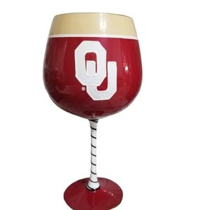 Oklahoma University Wine Glass New in Box Boomer Sooner Gobblet Hand Painted